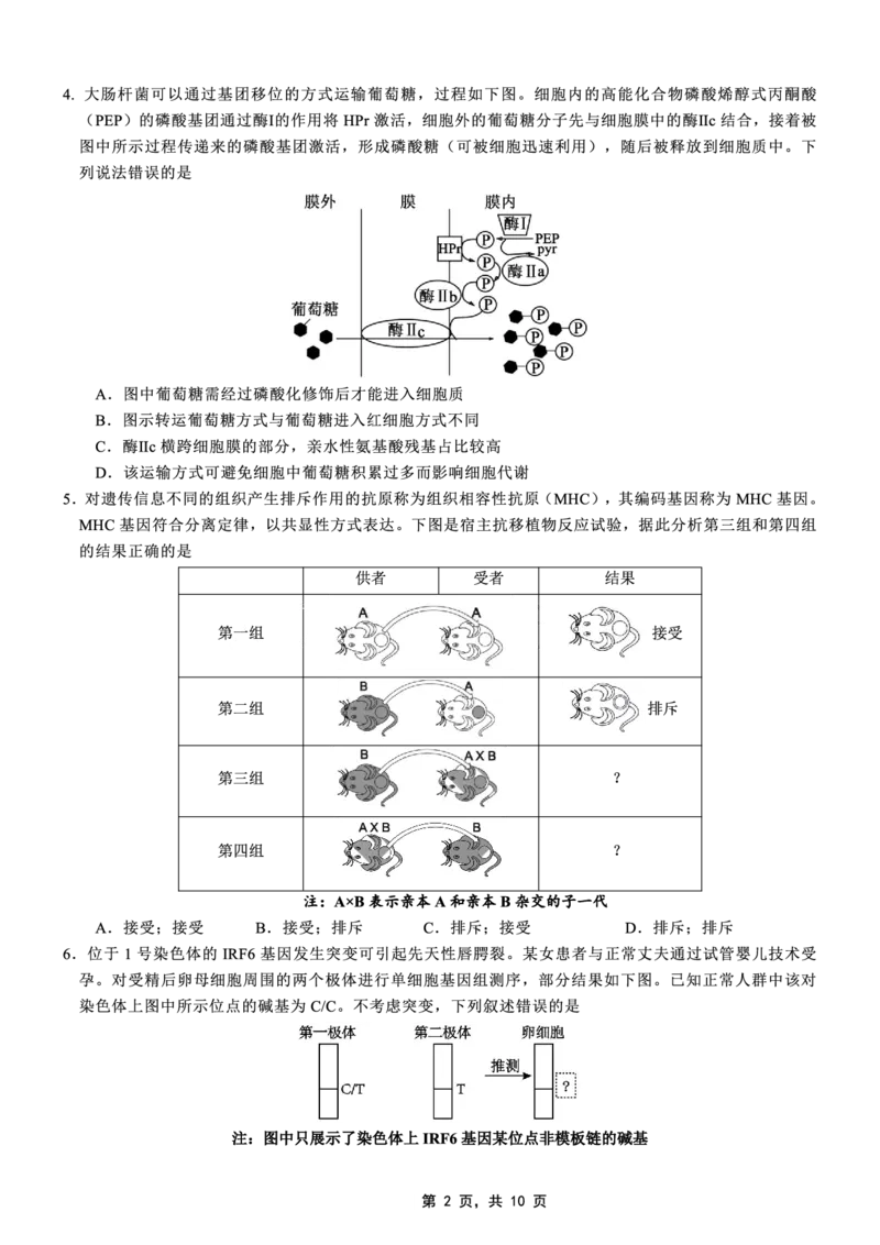 高2025届2024-2025学年（下）高考模拟考试（二）生物_2025年5月_250527重庆市育才中学高2025届2024-2025学年（下）高考模拟考试（二）（全科）