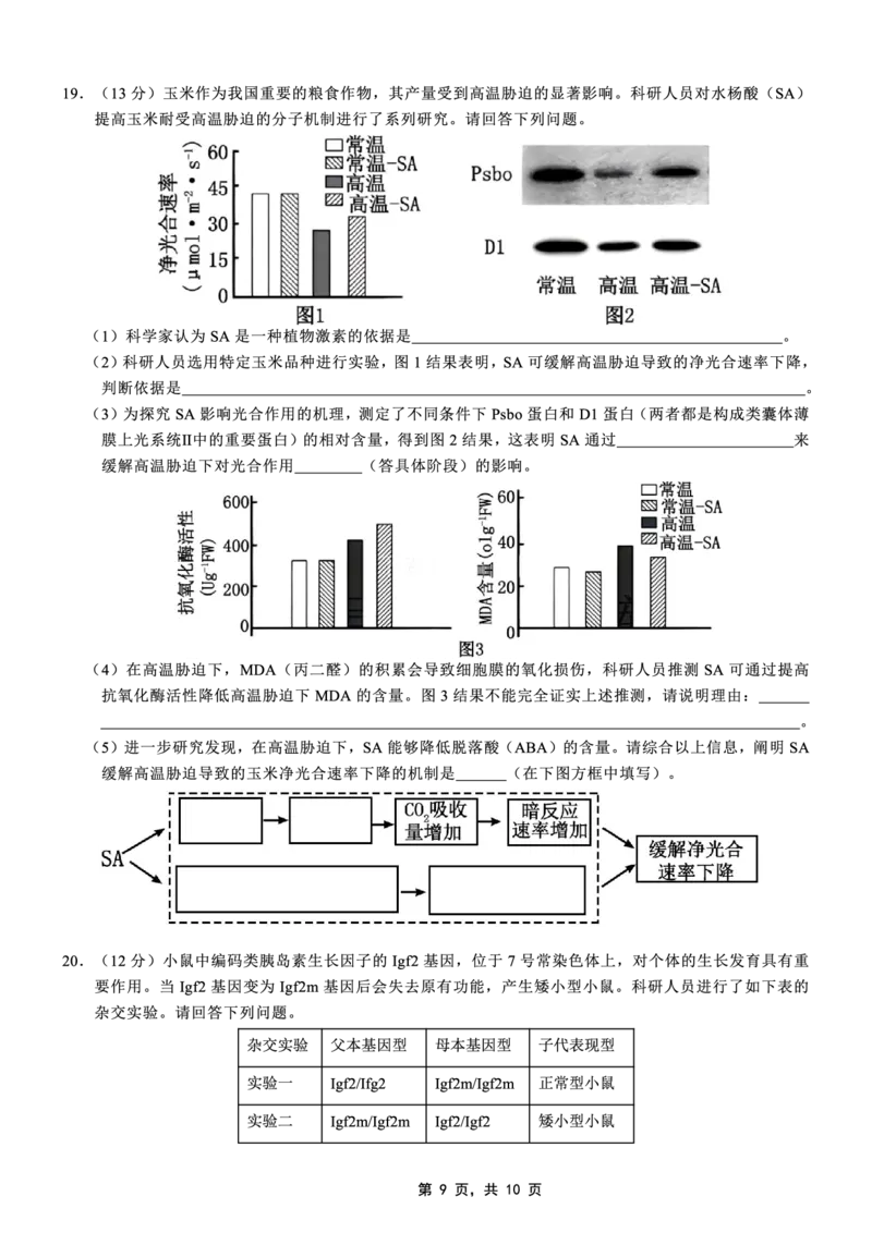 高2025届2024-2025学年（下）高考模拟考试（二）生物_2025年5月_250527重庆市育才中学高2025届2024-2025学年（下）高考模拟考试（二）（全科）