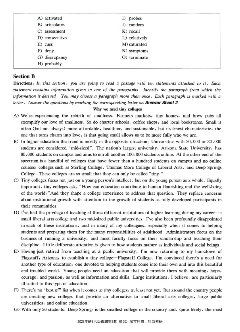 2023.06六级真题第3套_英语四六级整合_英语四六级真题版本二此版为主此文件夹会持续更新_六级真题_1.六级真题+答案解析+听力音频_2023年06月CET6_2023.06第3套