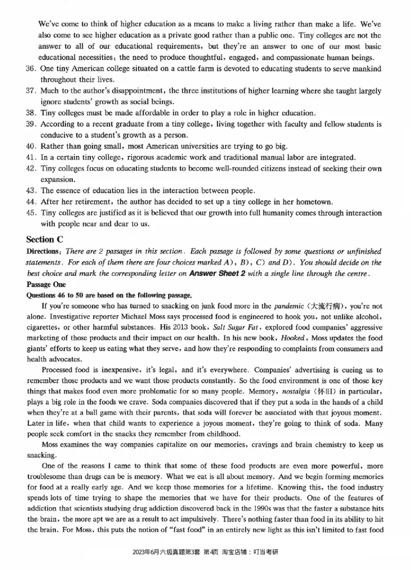 2023.06六级真题第3套_英语四六级整合_英语四六级真题版本二此版为主此文件夹会持续更新_六级真题_1.六级真题+答案解析+听力音频_2023年06月CET6_2023.06第3套