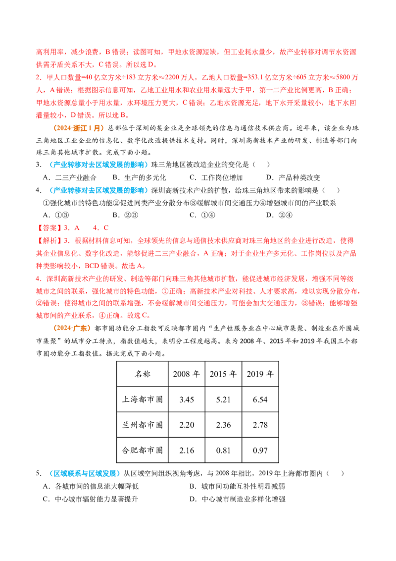 专题13区域发展2024年高考真题和模拟题地理分类汇编（教师卷）_近10年高考真题汇编（必刷）_十年（2014-2024）高考地理真题分项汇编（全国通用）