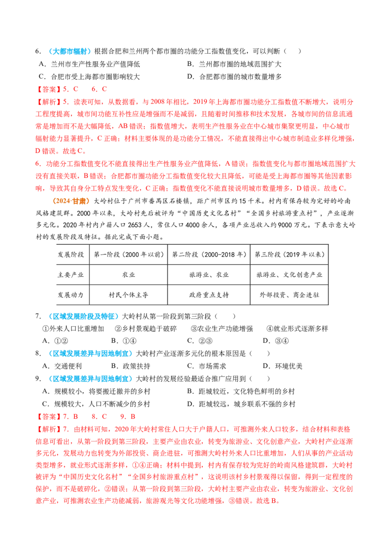 专题13区域发展2024年高考真题和模拟题地理分类汇编（教师卷）_近10年高考真题汇编（必刷）_十年（2014-2024）高考地理真题分项汇编（全国通用）