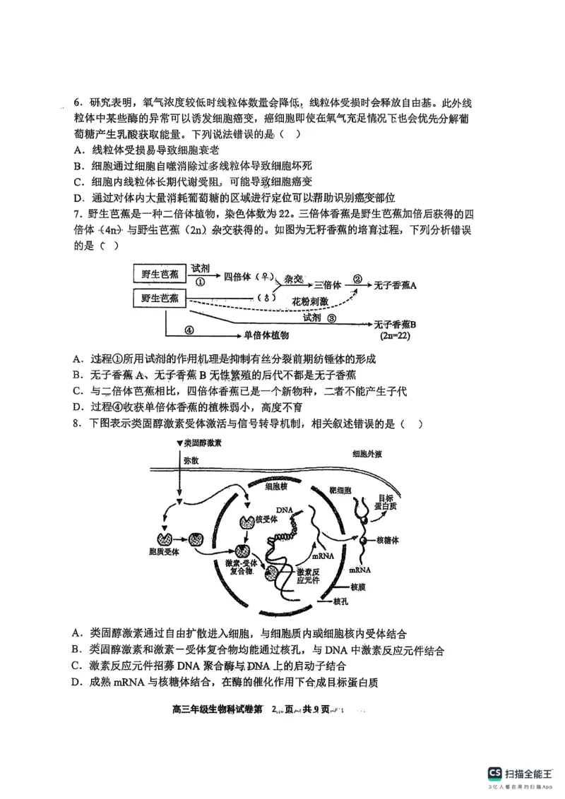 辽宁省鞍山市第一中学2025届高三下学期八模考试生物_2025年5月_250529辽宁省鞍山市第一中学2025届高三下学期八模考试（全科）