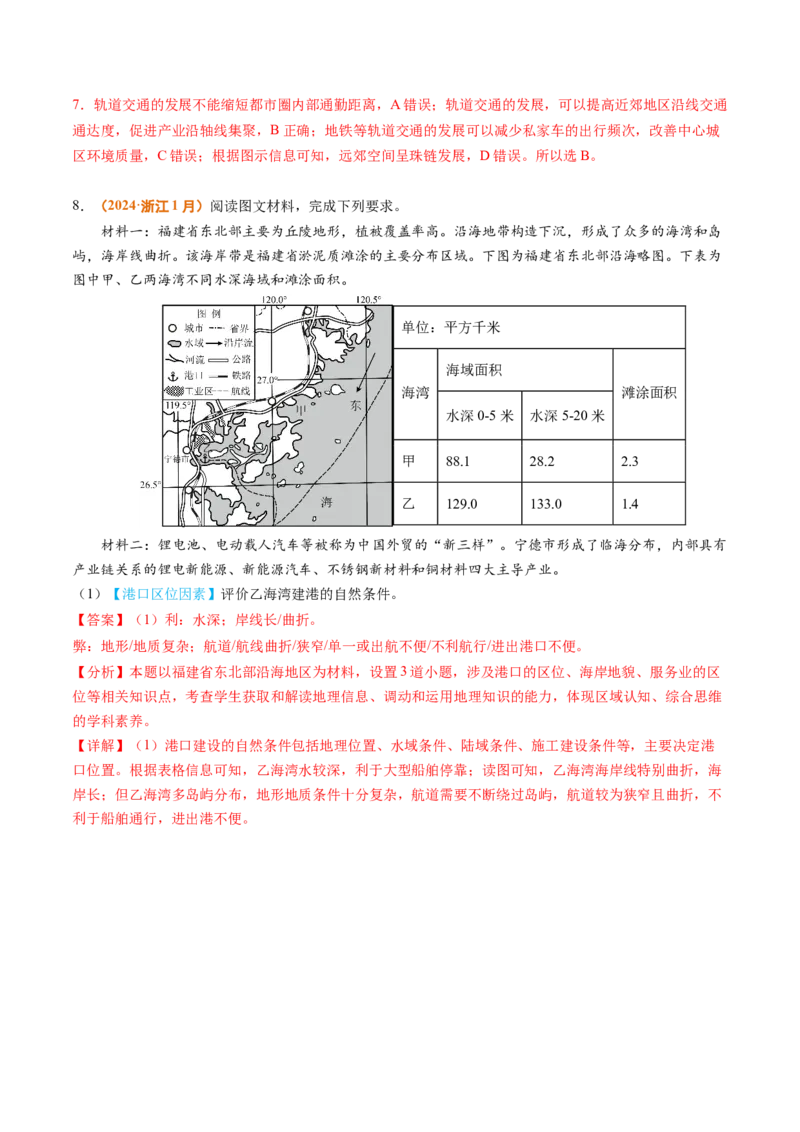 专题12交通2024年高考真题和模拟题地理分类汇编（教师卷）_近10年高考真题汇编（必刷）_十年（2014-2024）高考地理真题分项汇编（全国通用）