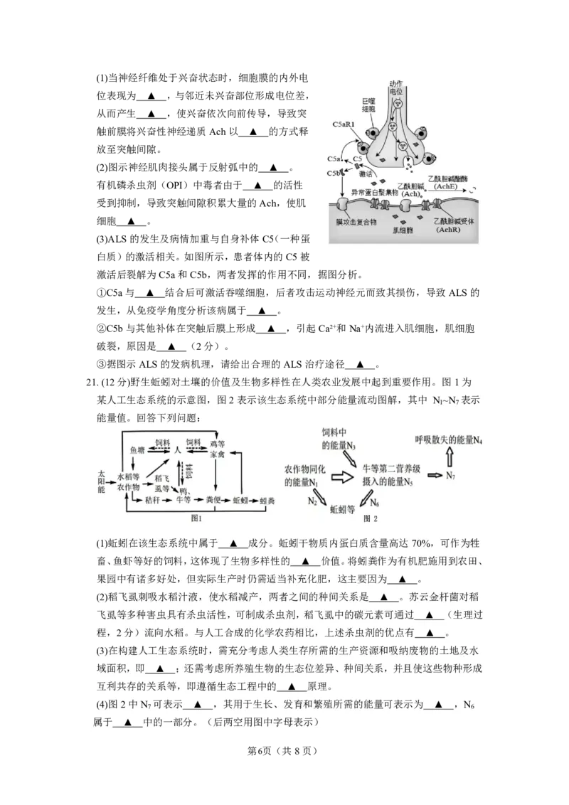 南京六校联合体高三上(8月调研)-生物试题+答案(1)_2023年9月_029月合集_2024届江苏省南京六校联合体高三上学期8月调研