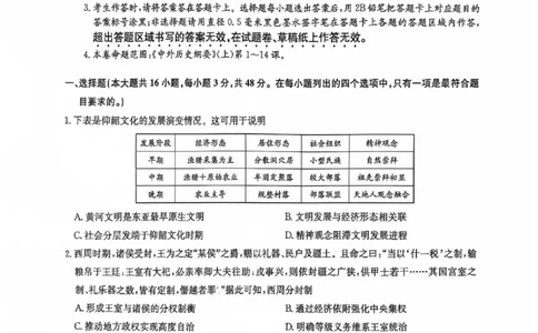 高三历史（K）_2025年9月_2509282026届九师联盟高三9月质量检测