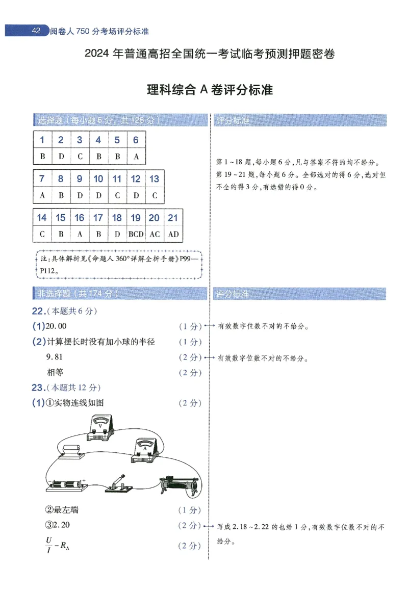 天星教育2024年高考临考预测押题密卷新教材理科卷阅卷人750分考场评分标准_2024高考押题卷_12024天星全系列_@@@天星临考押题密卷汇总重复