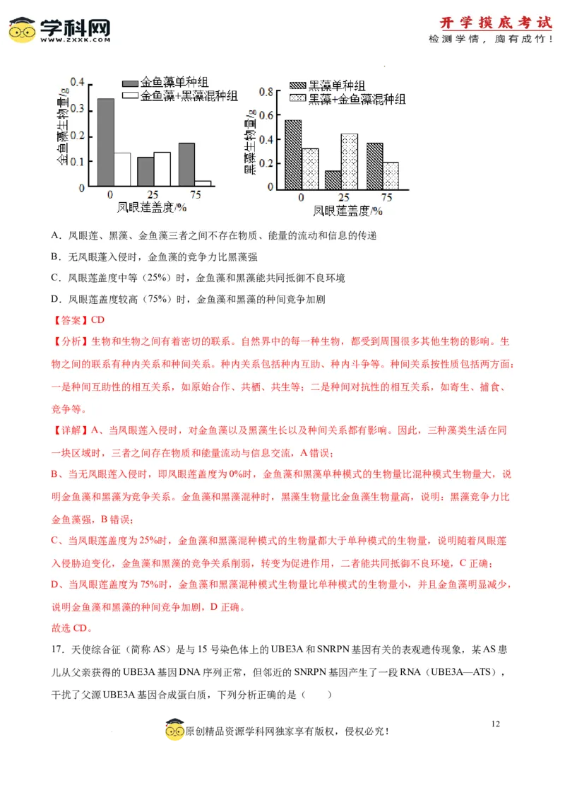 生物（江苏卷）（全解全析）_2024届新高三开学摸底考试卷_生物-2024届新高三开学摸底考试卷_生物-2024届新高三开学摸底考试卷（江苏卷）