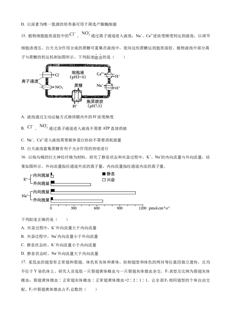 精品解析：2024年6月浙江卷生物高考真题（原卷版）_高考真题全网收集_生物学_精品解析：2024年新高考6月浙江卷生物高考真题解析（参考版）