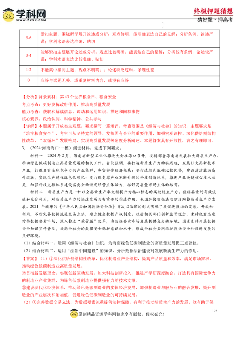 政治-2024年高考终极押题猜想（解析版）_2024高考押题卷_62024学科网全系列_212024年高考终极押题猜想_政治-2024年高考终极押题猜想