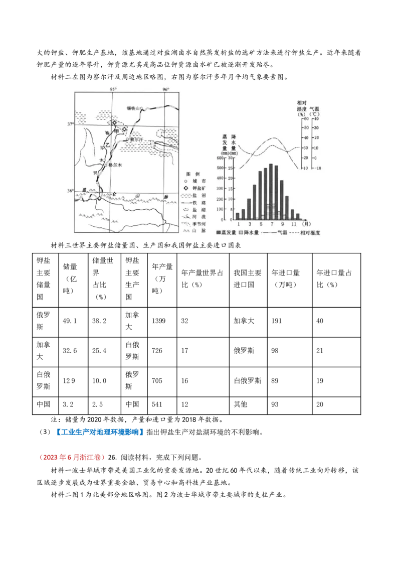 专题11工业与服务业-学易金卷：2023年高考真题和模拟题地理分项汇编（原卷卷）_近10年高考真题汇编（必刷）_十年（2014-2024）高考地理真题分项汇编（全国通用）
