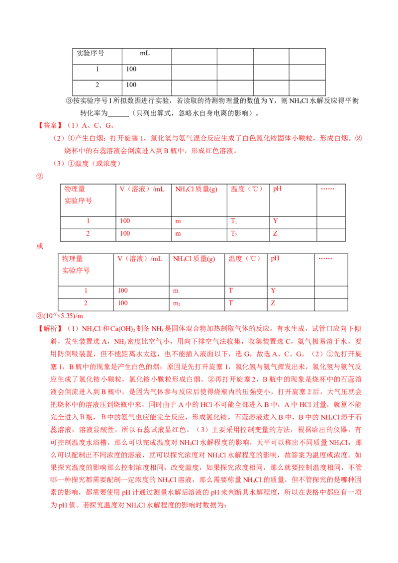专题88无机物制备综合实验（解析卷）_近10年高考真题汇编（必刷）_十年（2014-2024）高考化学真题分项汇编（全国通用）_十年（2014-2023）高考化学真题分项汇编（全国通用）