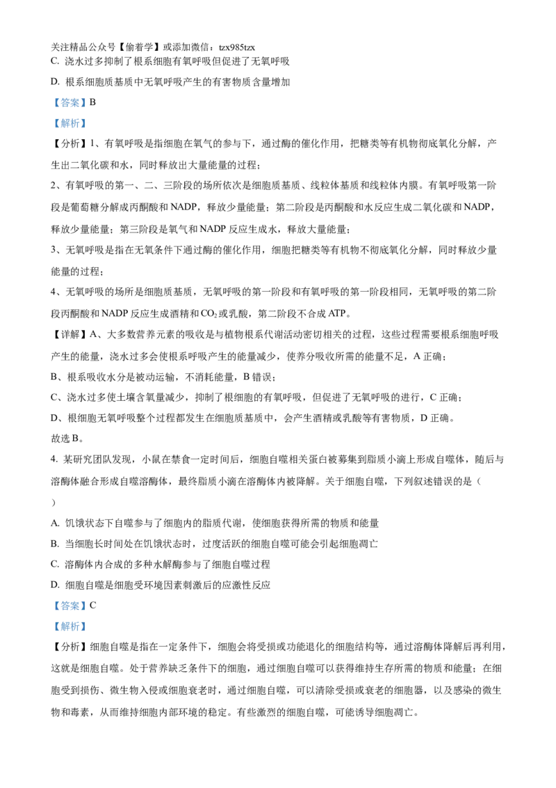 精品解析：2024年新课标甘肃高考生物试卷（解析版）_高考真题全网收集_生物学_2024年新高考甘肃卷生物高考真题解析（参考版）