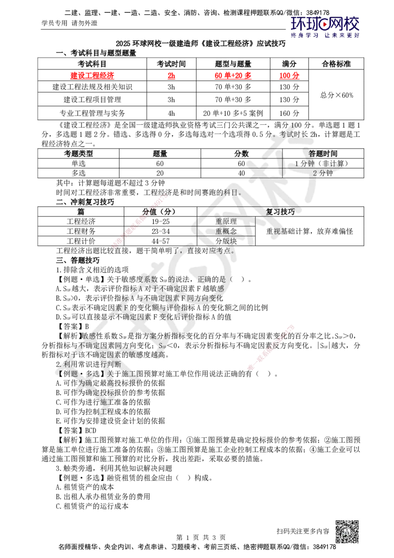 HQ-经济-应试技巧_2026年一级建造师_2026年一建经济_2025年一建经济SVIP_04-冲刺串讲✿考点强化✿小灶集训_53-经济《应试技巧班》张勇HQ