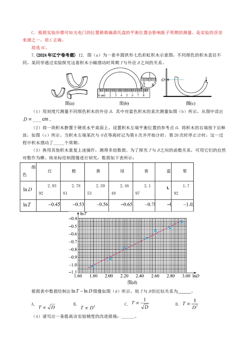 专题17力学实验-2024年高考真题和模拟题物理分类汇编（教师卷）_近10年高考真题汇编（必刷）_十年（2014-2024）高考物理真题分项汇编（全国通用）
