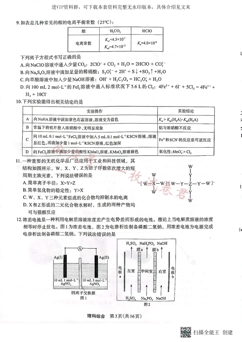 +2023届陕西省安康市高三二模理科综合试题（PDF）_2024年2月_022月合集_2023届陕西省安康市高三二模（菁师联盟3月质量监测）_2023届陕西省安康市高三二模理综试题