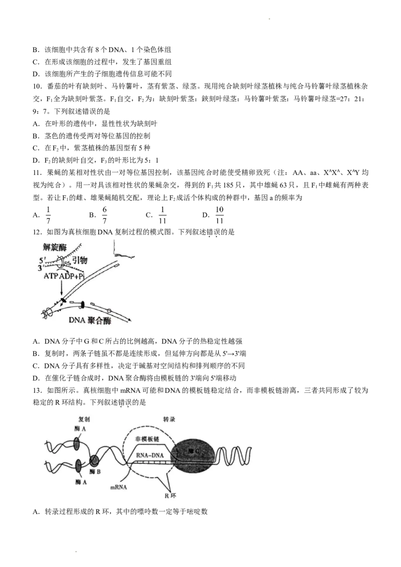 安徽省皖江名校联盟2022-2023学年高三上学期开学考试生物(1)_2023年7月_027月合集_2023届安徽省皖江名校联盟高三上学期开学考试