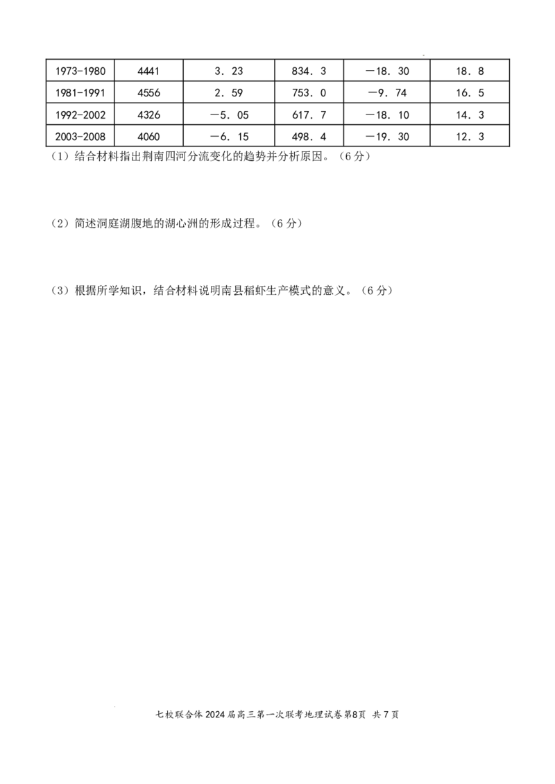 七校联合体2024届高三第一次联考试卷（8月）地理科目试题_2023年8月_01每日更新_9号