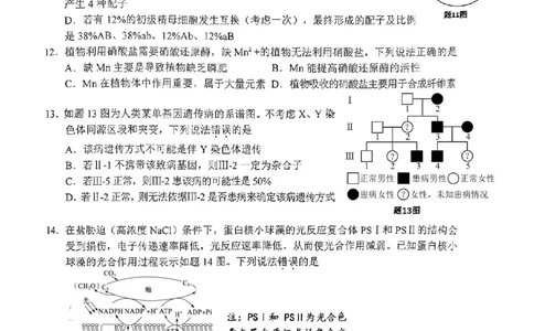 重庆主城五区高三期中生物_11月_241102重庆主城五区2025届高三期中考试