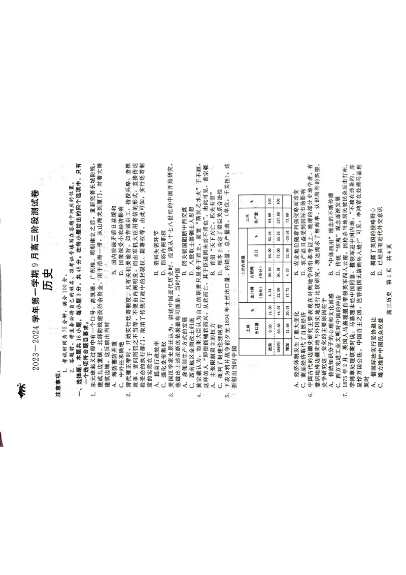 历史试题_2023年9月_01每日更新_29号_2024届河北新时代NT教育高三9月阶段测试_河北新时代NT教育2024届高三9月阶段测试历史