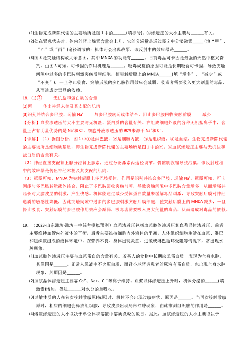 专题11内环境及其稳态（解析卷）_近10年高考真题汇编（必刷）_十年（2014-2024）高考生物真题分项汇编（全国通用）_2023年高考真题和模拟题生物分项汇编（全国通用）