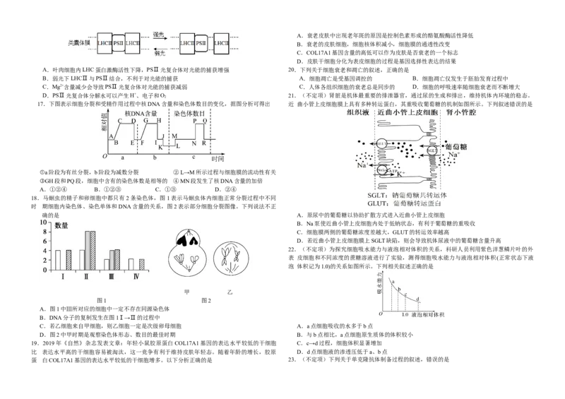 吉林省长春外国语学校2023-2024学年高三上学期9月月考试题生物(1)_2023年10月_0210月合集_2024届吉林省长春外国语学校高三上学期9月月考试题_Word