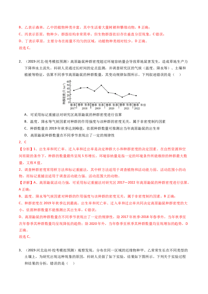 专题15种群、群落（解析卷）_近10年高考真题汇编（必刷）_十年（2014-2024）高考生物真题分项汇编（全国通用）_2023年高考真题和模拟题生物分项汇编（全国通用）