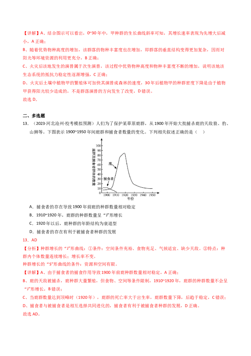 专题15种群、群落（解析卷）_近10年高考真题汇编（必刷）_十年（2014-2024）高考生物真题分项汇编（全国通用）_2023年高考真题和模拟题生物分项汇编（全国通用）