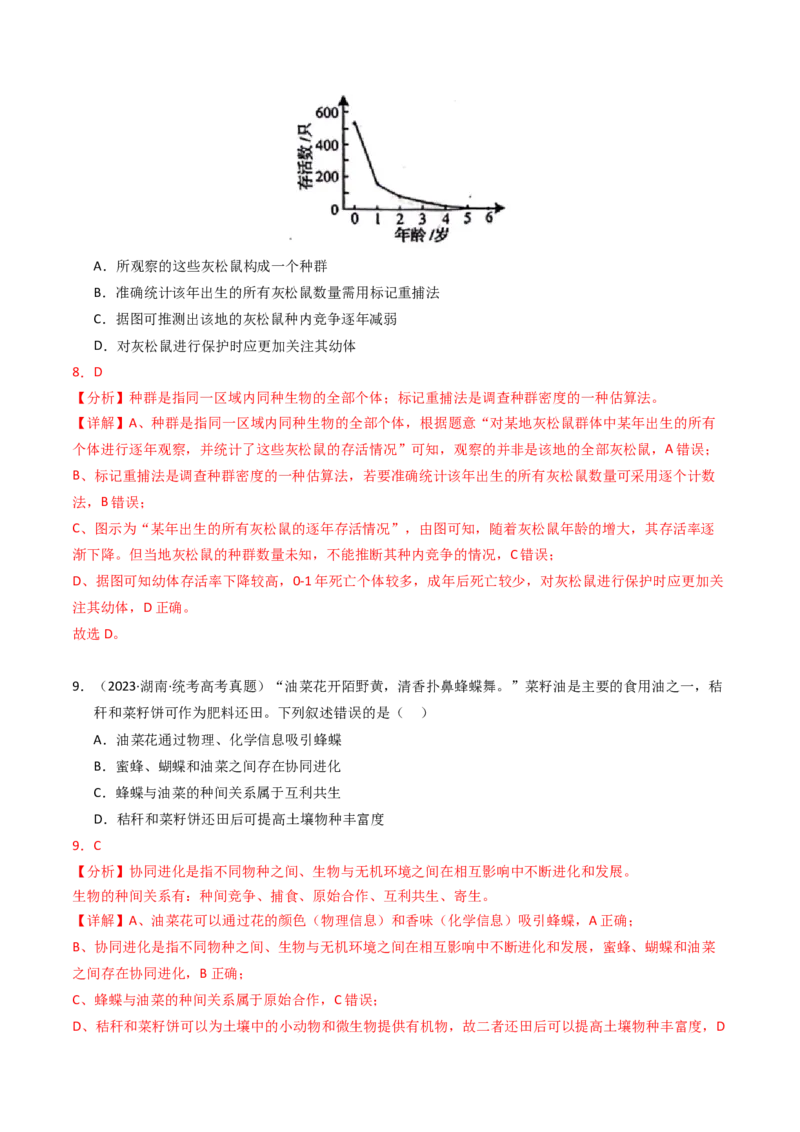 专题15种群、群落（解析卷）_近10年高考真题汇编（必刷）_十年（2014-2024）高考生物真题分项汇编（全国通用）_2023年高考真题和模拟题生物分项汇编（全国通用）