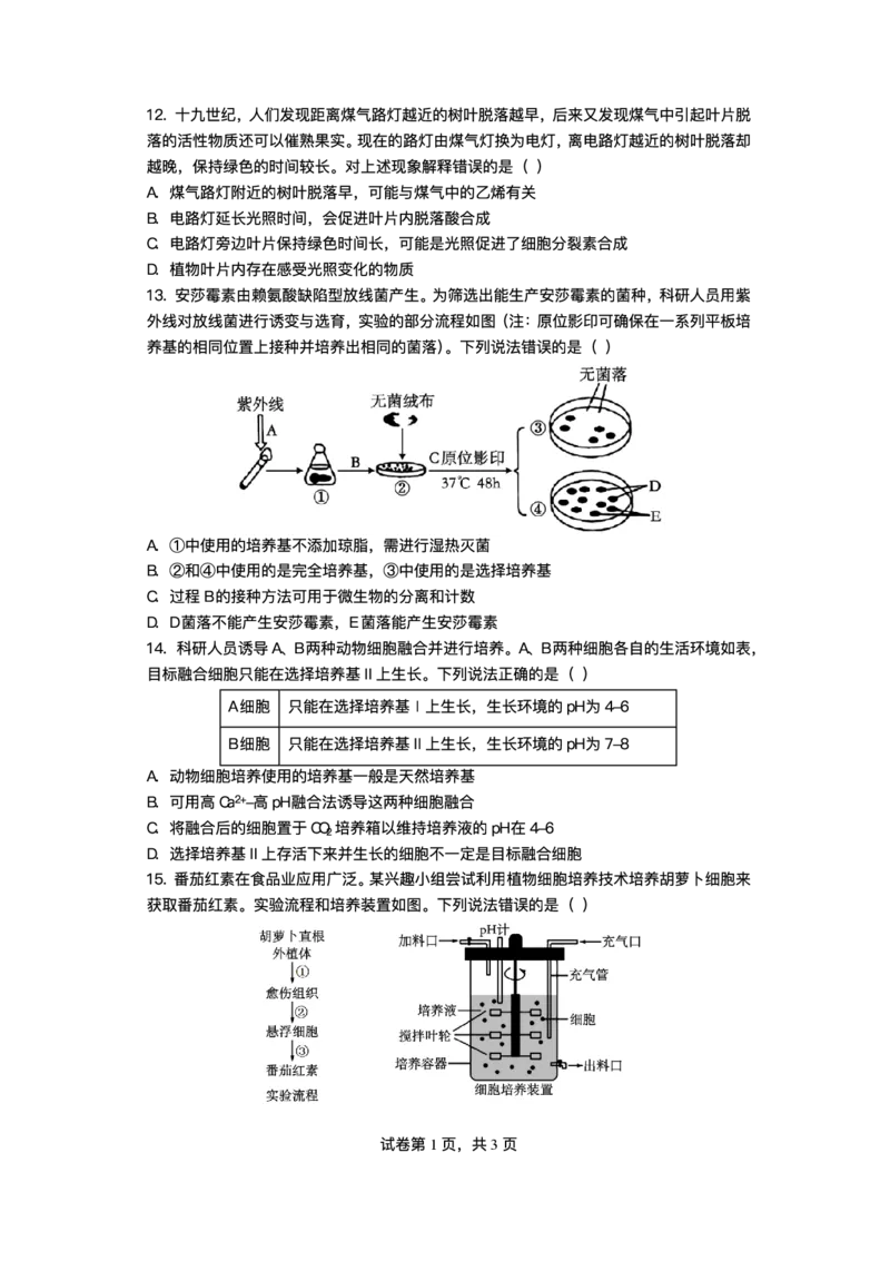 绵阳南山中学实验学校2025-2026学年高三上学期1月月考生物试题含答案(1)_2026年1月_260116四川省绵阳南山中学实验学校2025-2026学年高三上学期1月月考