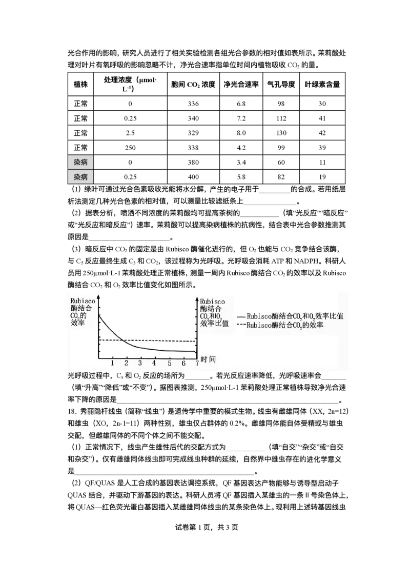 绵阳南山中学实验学校2025-2026学年高三上学期1月月考生物试题含答案(1)_2026年1月_260116四川省绵阳南山中学实验学校2025-2026学年高三上学期1月月考