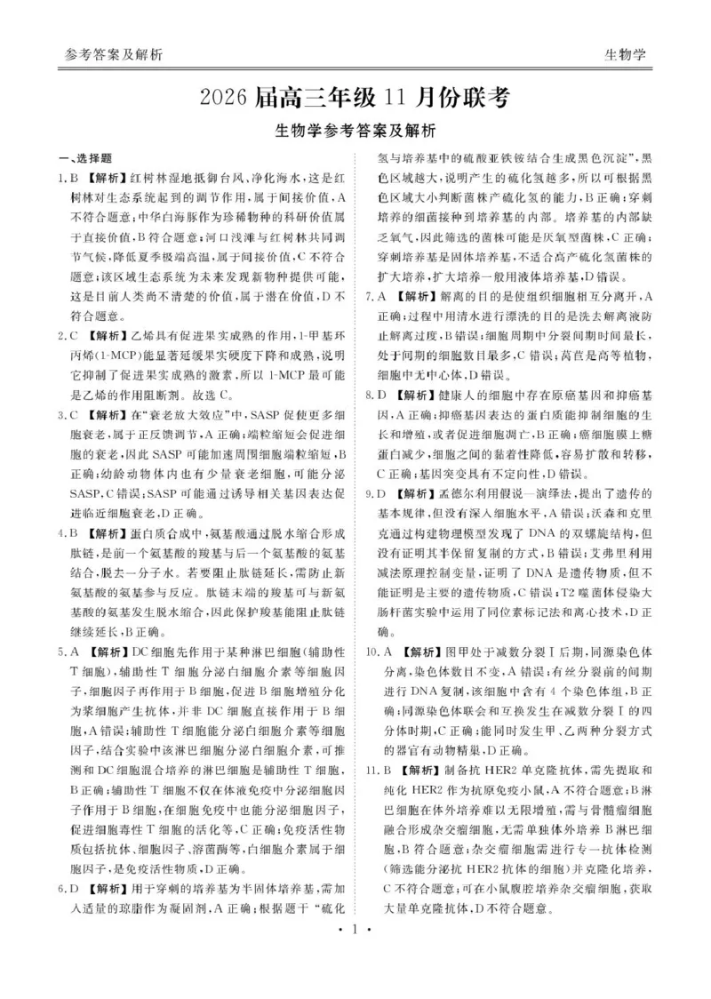 高三生物电子文件高三生物答案（2026届高三年级11月份联考）_2025年11月_251126广东衡水金卷2026届高三11月份联考（全科）_广东衡水金卷2026届高三11月份联考生物（含答案）