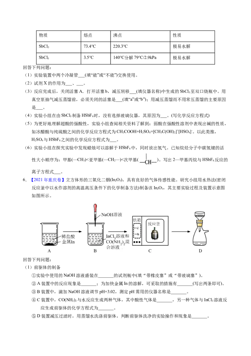 专题88无机物制备综合实验（原卷卷）_近10年高考真题汇编（必刷）_十年（2014-2024）高考化学真题分项汇编（全国通用）_十年（2014-2023）高考化学真题分项汇编（全国通用）