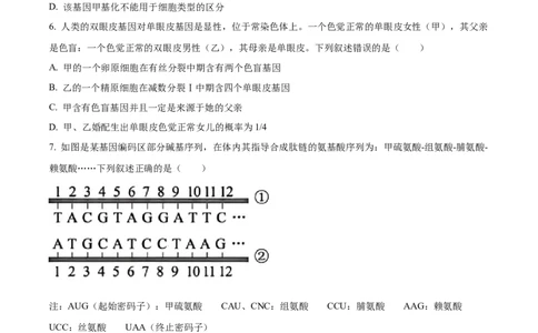 精品解析：2024年贵州省高考生物真题试卷（原卷版）_高考真题全网收集_生物学_2024年新高考贵州卷生物高考真题解析（参考版）