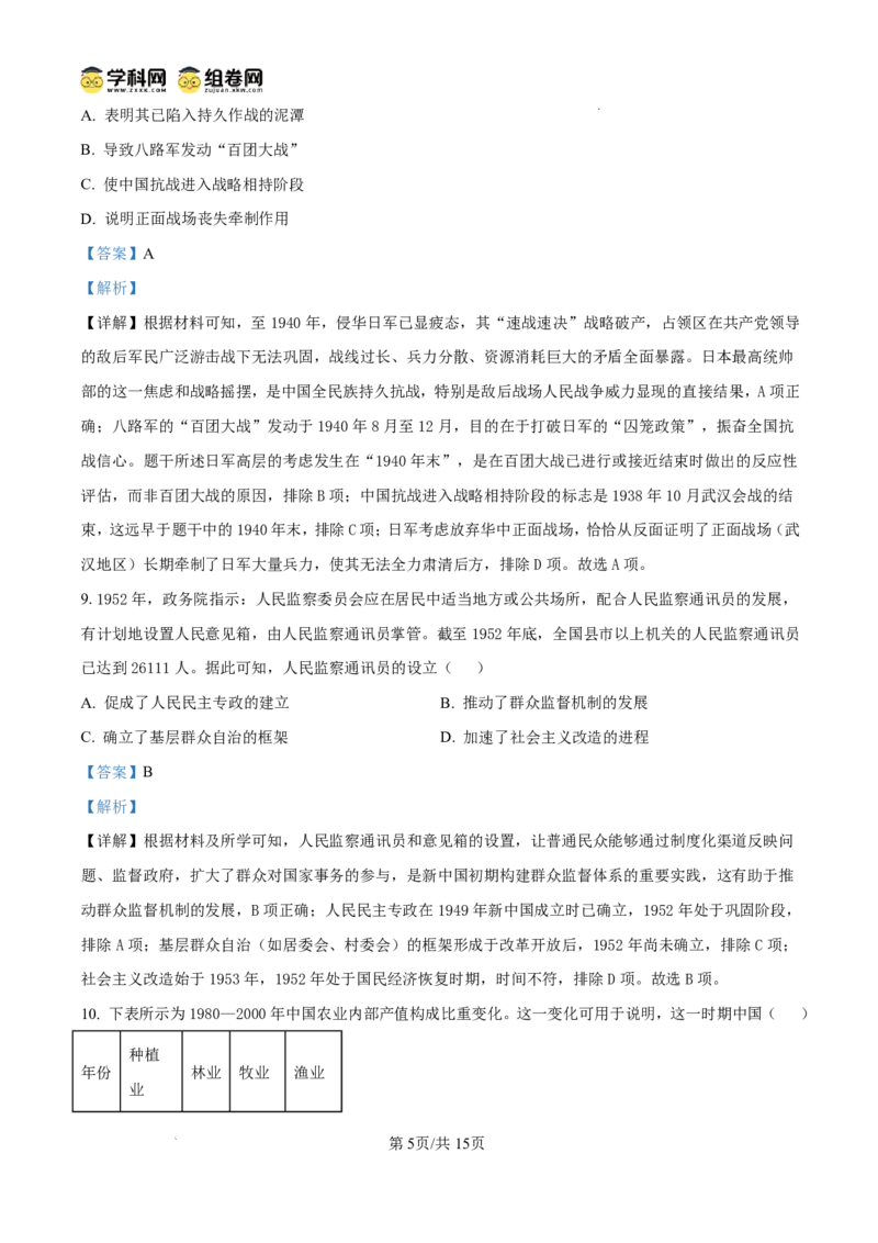 南宁市2026届普通高中毕业班第一次适应性测试历史答案(1)_2026年1月_260121广西南宁市2026届普通高中毕业班第一次适应性测试（全科）