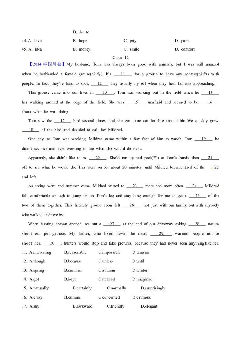 专题19完形填空记叔文(20空)（学生卷）--学易金卷：十年（2014-2023）高考真题英语分项汇编（全国通用）_近10年高考真题汇编（必刷）_十年（2014-2024）高考英语真题分类汇编（全国通用）