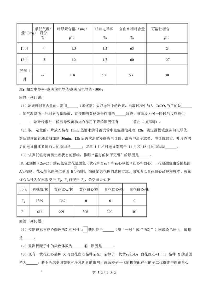 精品解析：2026届云南省高三模拟预测生物试题（原卷版）(1)_2026年1月_2601252026届云南省高三普通高中学业水平选择性考试调研测试