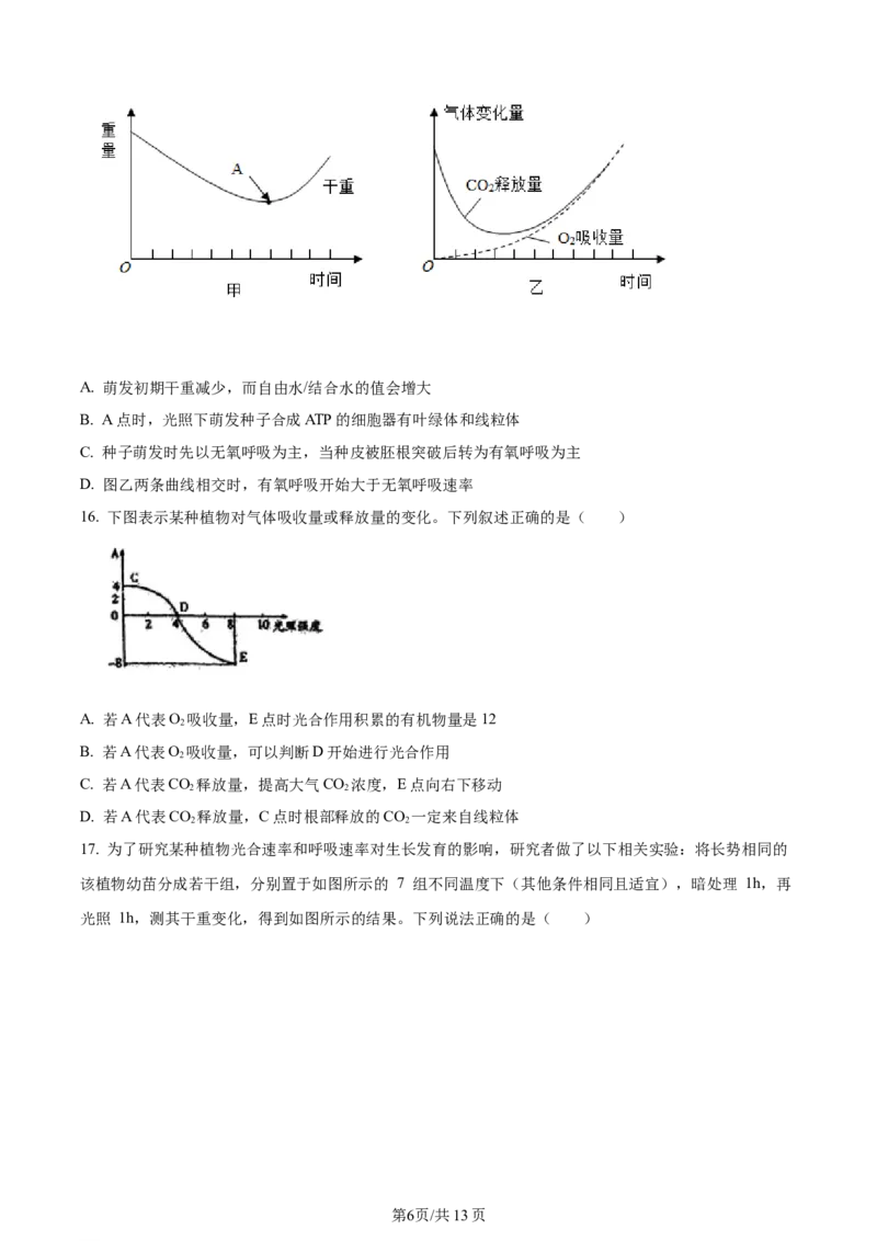 天津市耀华中学2023-2024学年高三上学期第一次月考生物试题（原卷版）(1)_2023年10月_0210月合集_2024届天津市耀华中学高三上学期10月月考_天津市耀华中学2024届高三上学期10月月考生物