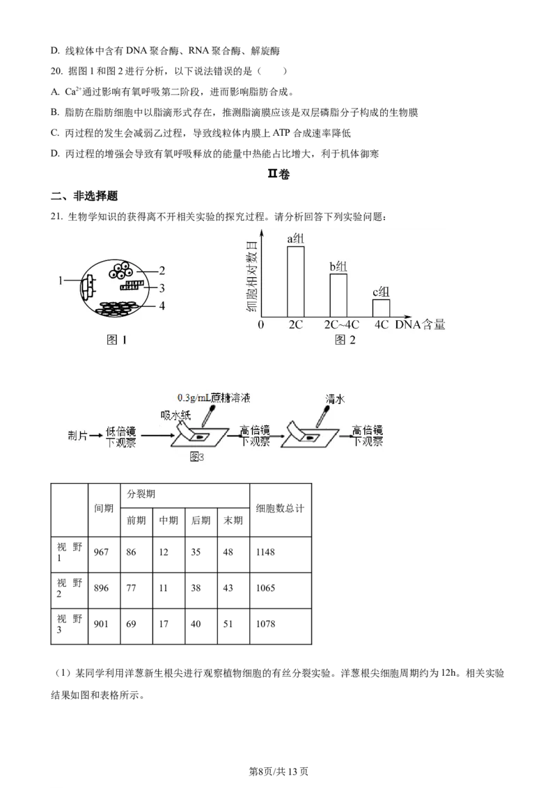 天津市耀华中学2023-2024学年高三上学期第一次月考生物试题（原卷版）(1)_2023年10月_0210月合集_2024届天津市耀华中学高三上学期10月月考_天津市耀华中学2024届高三上学期10月月考生物