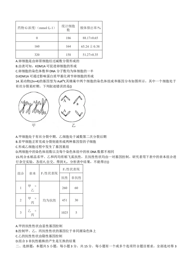 2024山东省德州市第一中学高三上学期10月月考生物试题（含答案）(1)_2023年10月_01每日更新_6号_2024届山东省德州市一中高三上学期10月月考