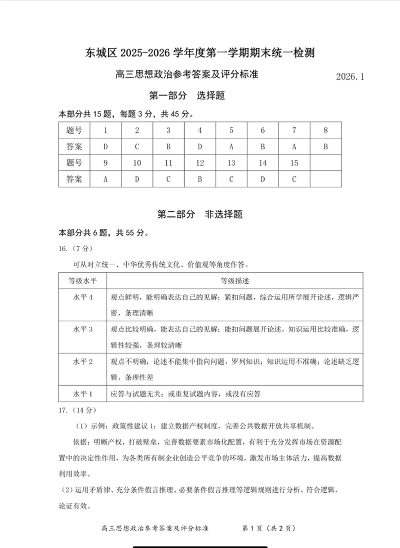 北京市东城区2025-2026学年高三上学期期末考试政治有答案(1)_2026年1月_260115北京市东城区2025-2026学年高三上学期1月期末考试（全科）