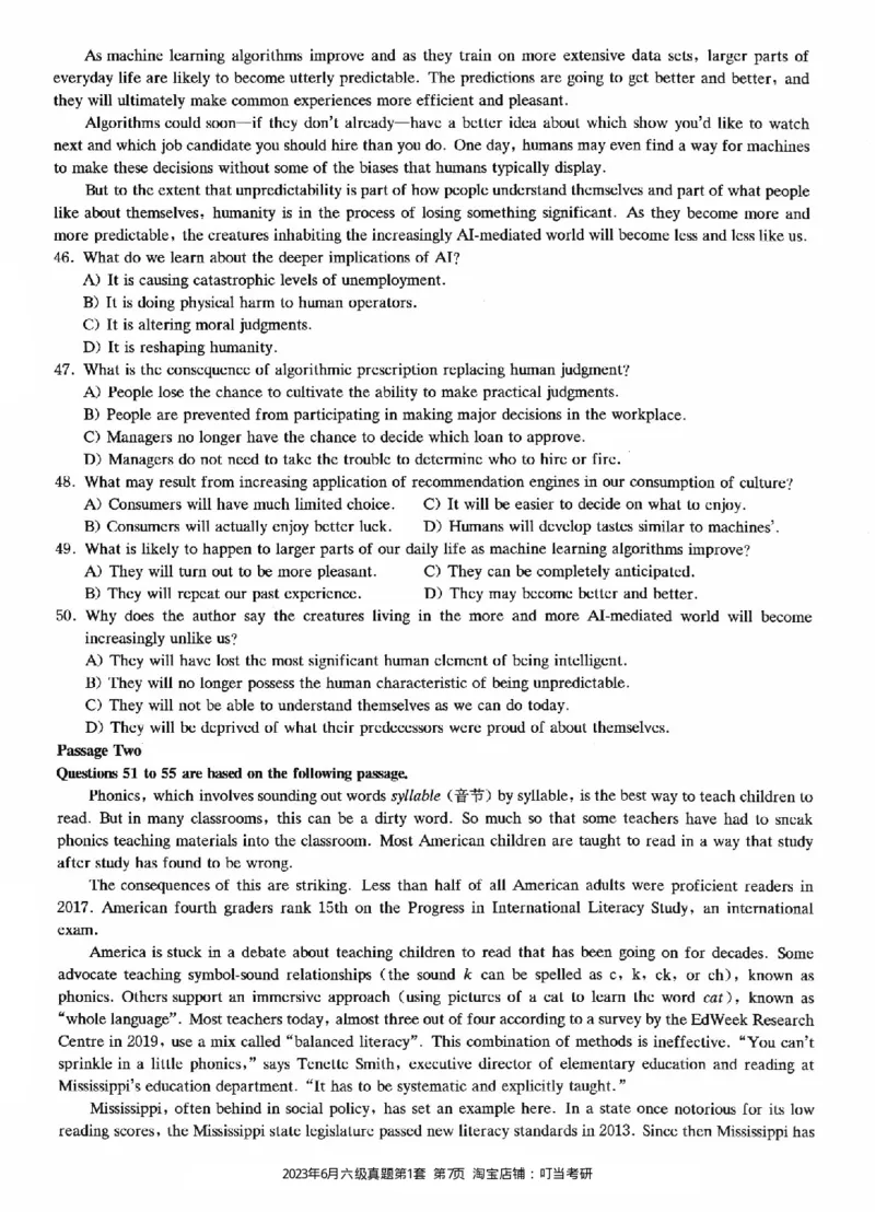 2023.06六级真题第1套_英语四六级整合_英语四六级真题版本二此版为主此文件夹会持续更新_六级真题_1.六级真题+答案解析+听力音频_2023年06月CET6_2023.06第1套
