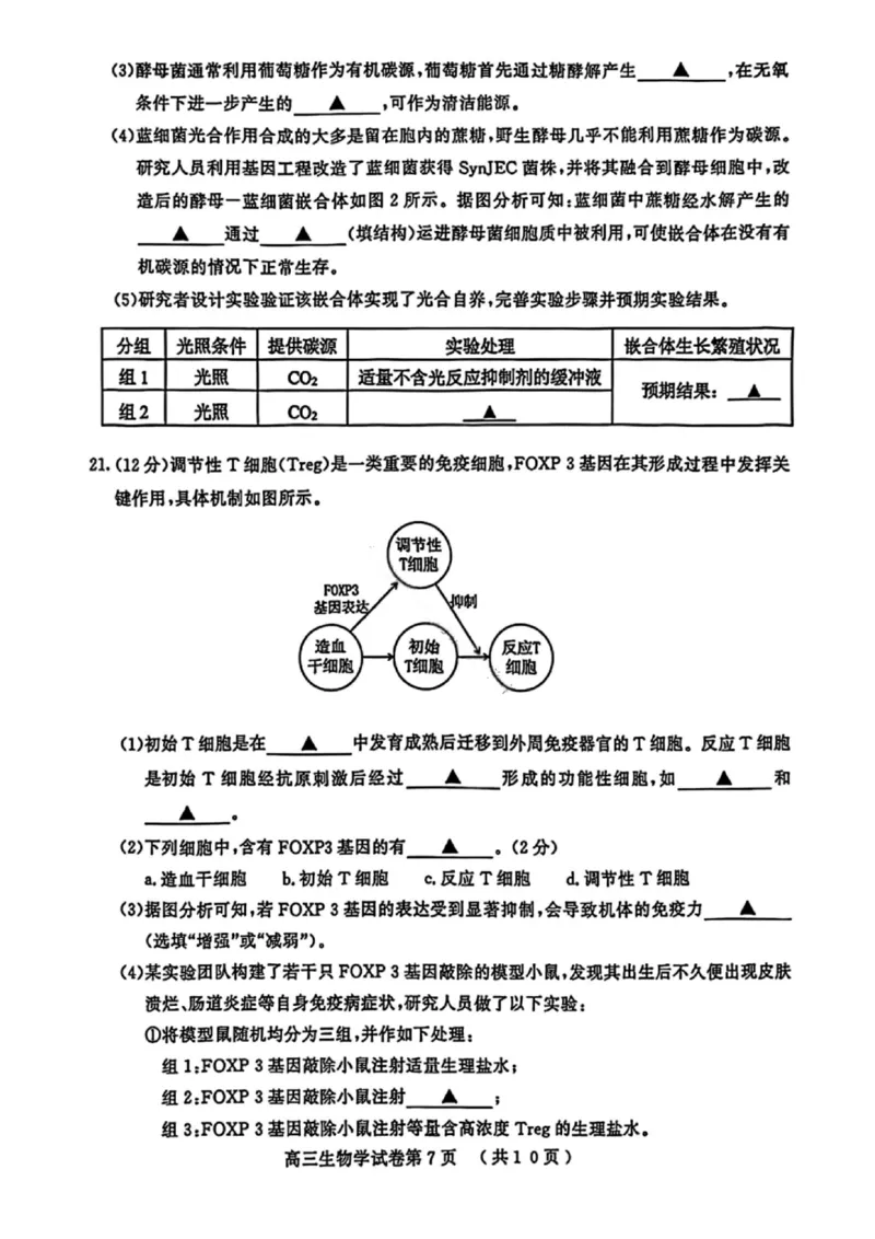 生物试卷江苏省南京市、盐城市2025-2026学年高三上学期期末调研测试(1)_2026年1月_260122江苏省盐城市、南京市2025-2026学年高三上学期期末调研测试（南京盐城一模）（全科）