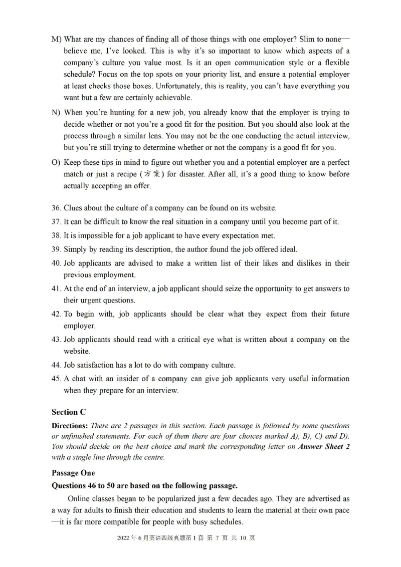 2022.06四级真题第1套可复制可搜索，打印首选_英语四六级整合_英语四六级真题版本二此版为主此文件夹会持续更新_四级真题_1.四级真题+答案解析+听力音频(1989-2025)_2022年