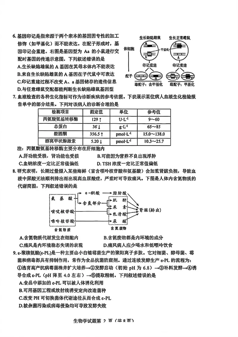 四川省绵阳市2026届高三上学期第二次诊断性考试生物试题（A卷）含答案(1)_2026年1月_260123四川省绵阳市2026届高三上学期第二次诊断性考试（绵阳高三二诊）
