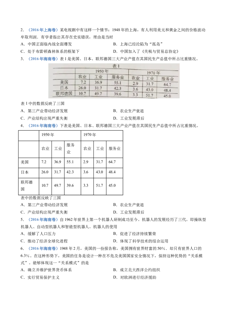 专题1720世纪下半叶世界的新变化（原卷卷）_近10年高考真题汇编（必刷）_十年（2014-2024）高考历史真题分项汇编（全国通用）_十年（2014-2023）高考历史真题分项汇编（全国通用）