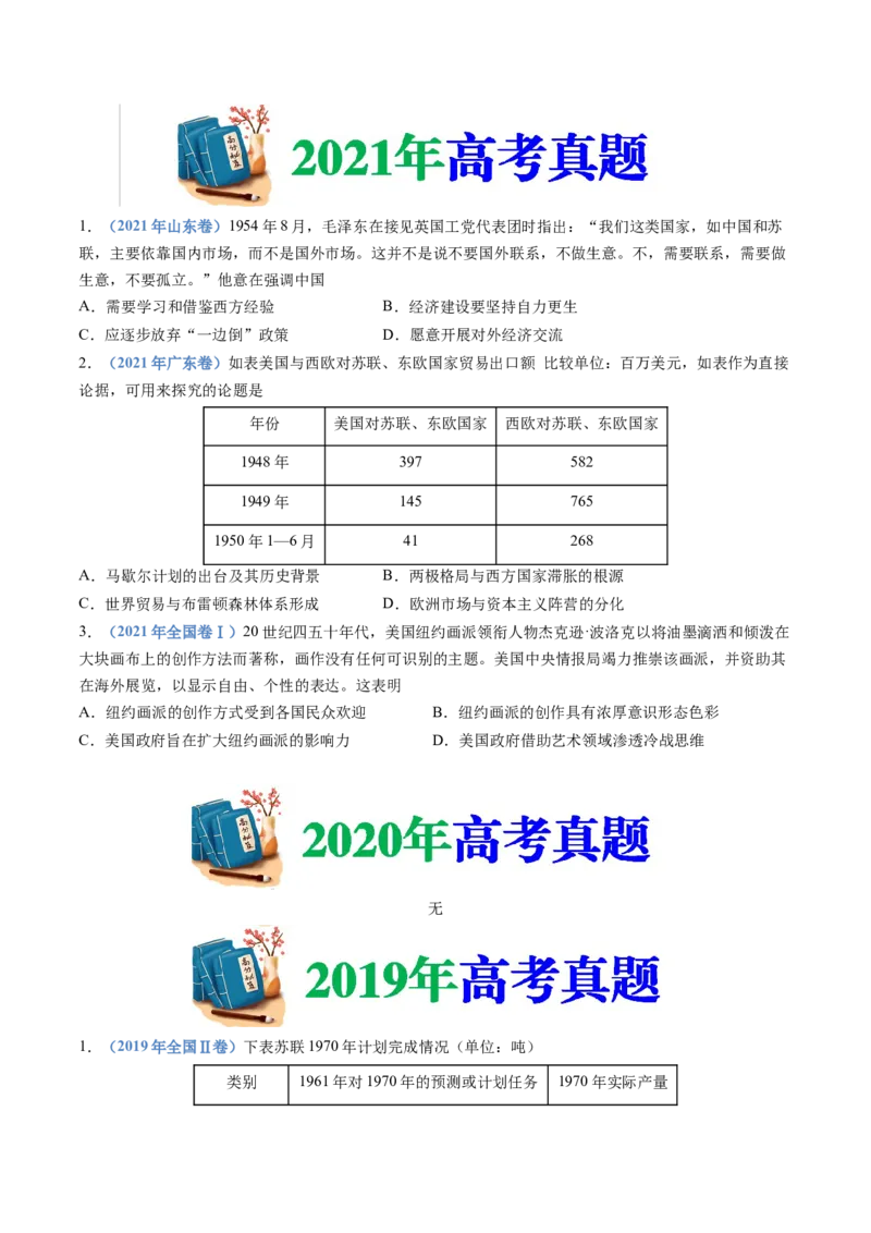 专题1720世纪下半叶世界的新变化（原卷卷）_近10年高考真题汇编（必刷）_十年（2014-2024）高考历史真题分项汇编（全国通用）_十年（2014-2023）高考历史真题分项汇编（全国通用）