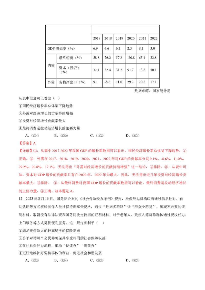 备战2024年高考政治模拟卷01（浙江专用）（解析版）_2024高考押题卷_92024赢在高考全系列_（通用版）2024《赢在高考&middot;黄金预测卷》（九科全）各八套