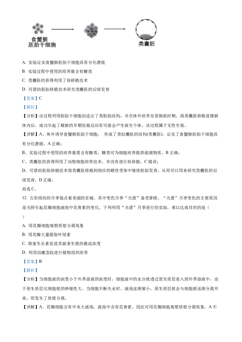 2024年北京高考真题生物试卷（解析版）_高考真题全网收集_生物学_2024年新高考北京卷生物高考真题解析（参考版）