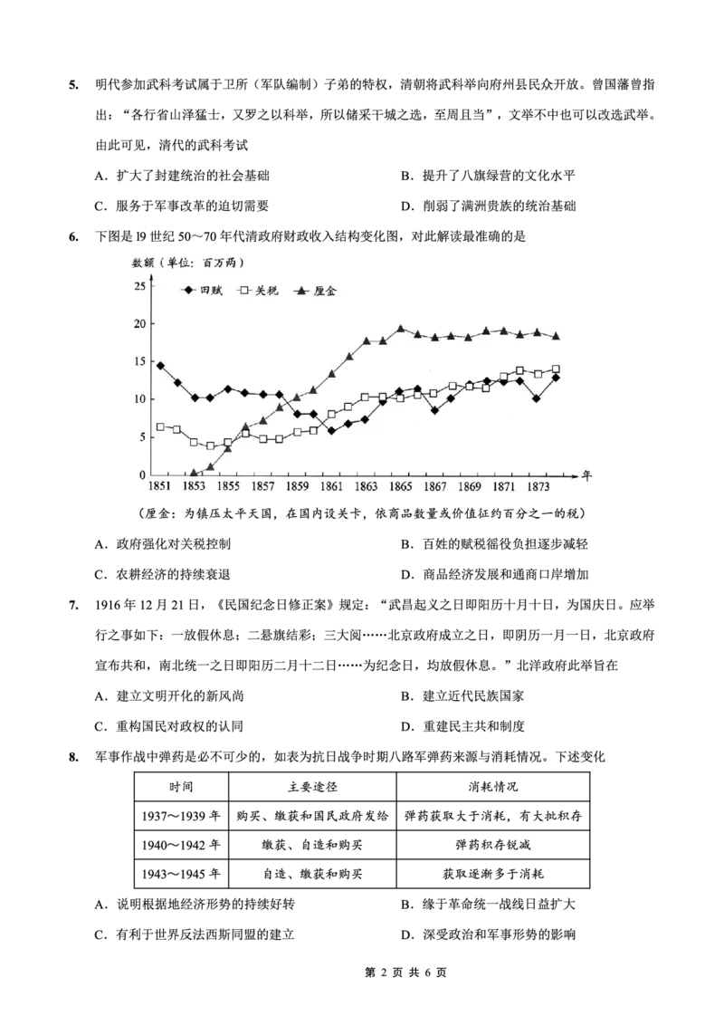 重庆外国语学校高2026届高三（上）10月月考（三）历史_2025年10月_251016重庆实验外国语学校2025-2026学年度（上）高2026届10月月考（三）（全科）